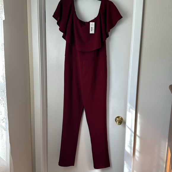Sugarlips Pants - Sugar + Lips Burgundy Off The Shoulder Jumpsuit Size M NWT